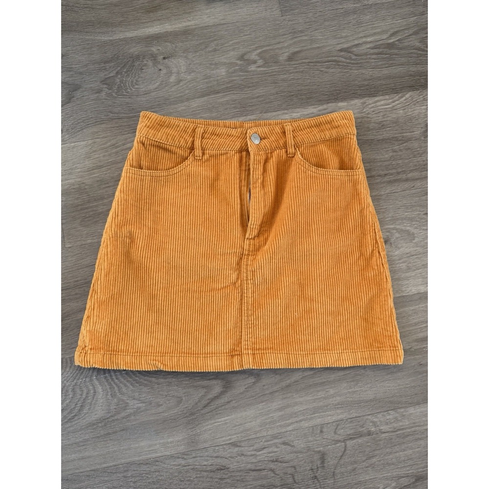 Forever 21 Womens Corduroy Mini Skirt Sz S Camel Color Flat Front Pockets